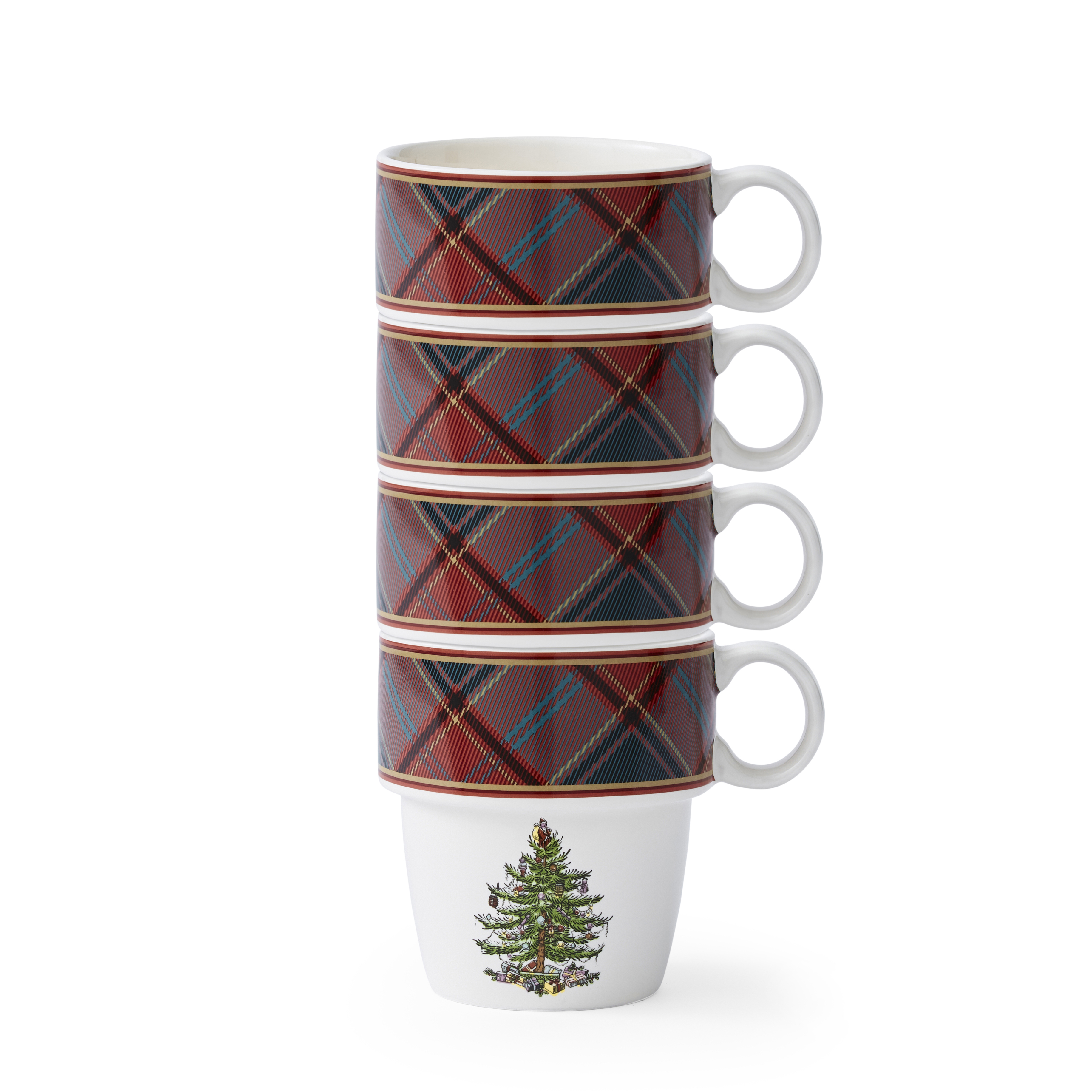 Christmas Tree Tartan Set of 4 Stacking Mugs image number null